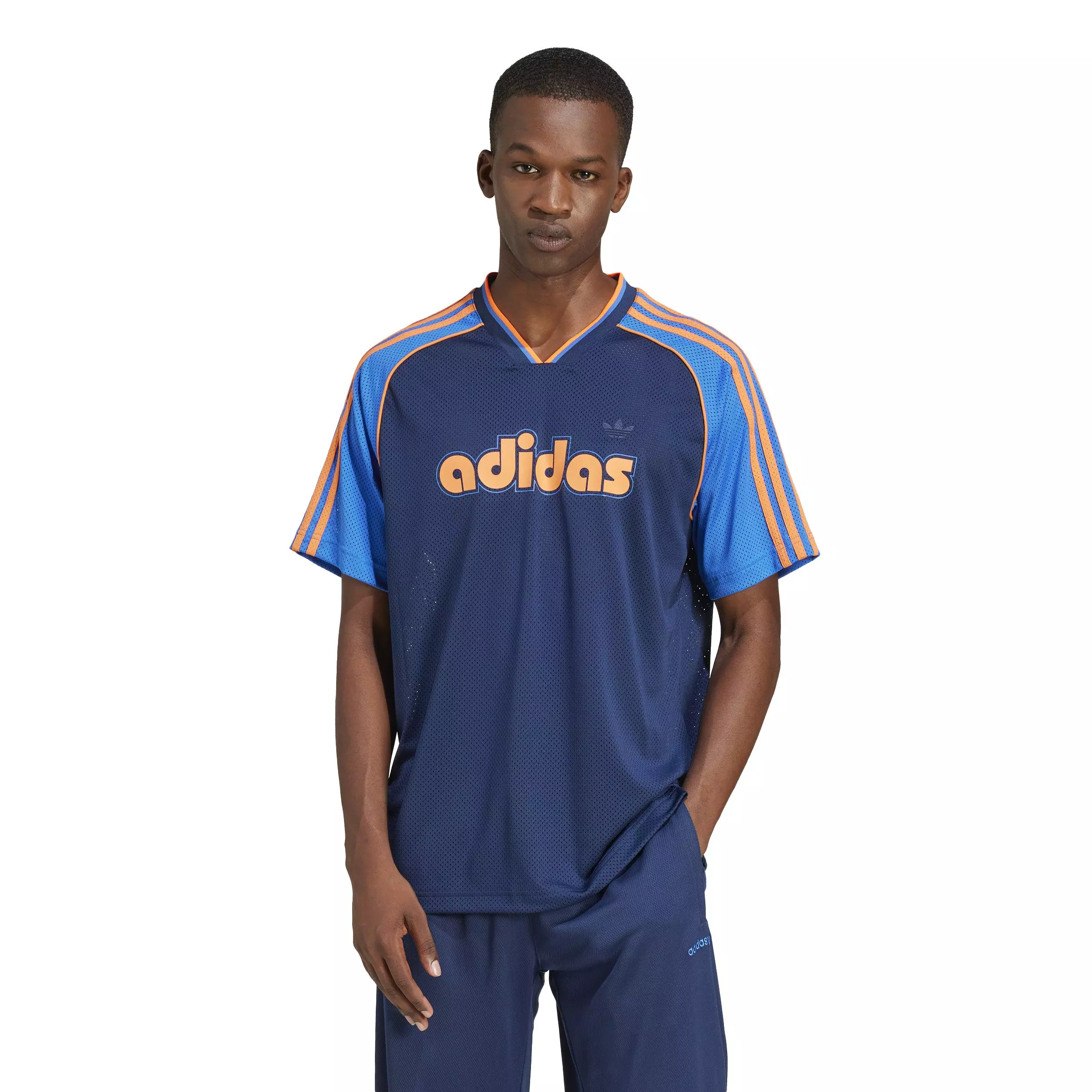 ウェア adidas Originals soccer shirt game shirt adidas Originals Men's V Neck Oversized Soccer Jersey - Blue